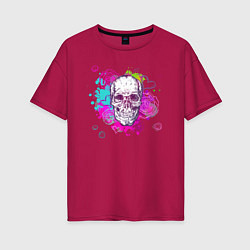Женская футболка оверсайз Красочный Череп Арт Графити