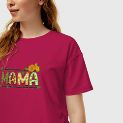 Футболка оверсайз женская МАМА - цветочные буквы, цвет: маджента — фото 2