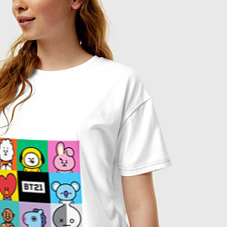 Футболка оверсайз женская BT21 BTS к-поп, цвет: белый — фото 2