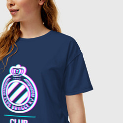 Футболка оверсайз женская Club Brugge FC в стиле Glitch, цвет: тёмно-синий — фото 2
