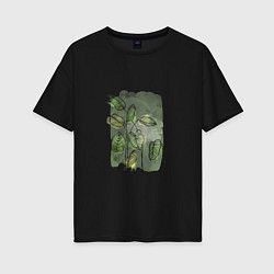 Женская футболка оверсайз Нежные листья на акварельном фоне