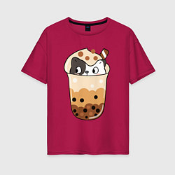 Женская футболка оверсайз Довольный котик в стакане с мороженым