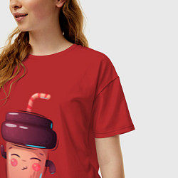Футболка оверсайз женская Веселый стаканчик с кофе, цвет: красный — фото 2