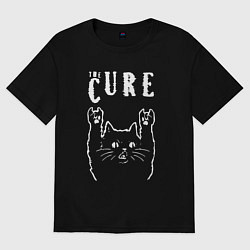 Футболка оверсайз женская The Cure рок кот, цвет: черный