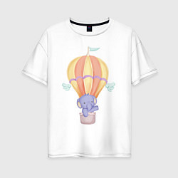 Женская футболка оверсайз Милый Слонёнок Взлетает На Воздушном Шаре