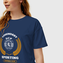Футболка оверсайз женская Лого Sporting и надпись Legendary Football Club, цвет: тёмно-синий — фото 2
