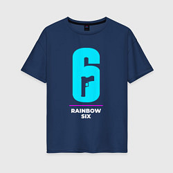 Футболка оверсайз женская Символ Rainbow Six в неоновых цветах, цвет: тёмно-синий