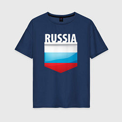 Футболка оверсайз женская Russia Триколор России, цвет: тёмно-синий