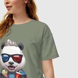 Футболка оверсайз женская Прикольный панда с попкорном и колой, цвет: авокадо — фото 2