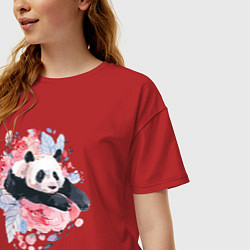 Футболка оверсайз женская Панда среди летних цветов, цвет: красный — фото 2