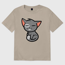 Женская футболка оверсайз Анимешный серый котик сидит