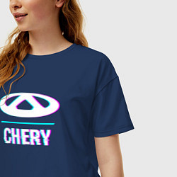 Футболка оверсайз женская Значок Chery в стиле glitch, цвет: тёмно-синий — фото 2