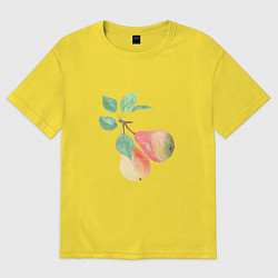 Футболка оверсайз женская Акварельные груши на ветке, цвет: желтый