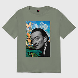 Футболка оверсайз женская Сальвадор Дали портрет с Бабочками, цвет: авокадо