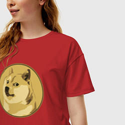 Футболка оверсайз женская Пёсик Доге в круге, цвет: красный — фото 2