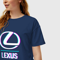 Футболка оверсайз женская Значок Lexus в стиле glitch, цвет: тёмно-синий — фото 2