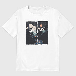 Футболка оверсайз женская Оранжевая луна и медведь рыбак, цвет: белый