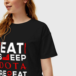 Футболка оверсайз женская Надпись eat sleep Dota repeat, цвет: черный — фото 2