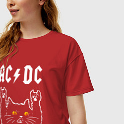 Футболка оверсайз женская AC DC rock cat, цвет: красный — фото 2