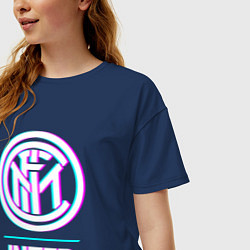 Футболка оверсайз женская Inter FC в стиле glitch, цвет: тёмно-синий — фото 2