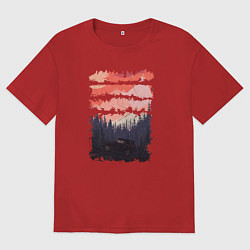 Футболка оверсайз женская Бездорожье и закат, цвет: красный