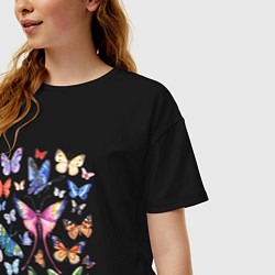 Футболка оверсайз женская Волшебные бабочки акварелью, цвет: черный — фото 2