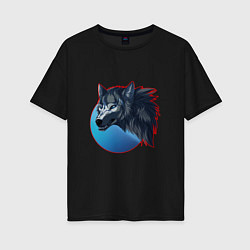 Женская футболка оверсайз Морда ночного волка