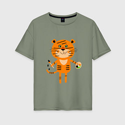 Женская футболка оверсайз Тигр - художник