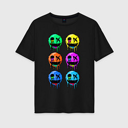 Женская футболка оверсайз Шесть разноцветных смайликов - horror