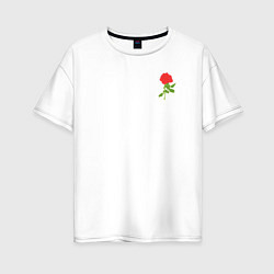 Футболка оверсайз женская Красная рисованная роза, цвет: белый