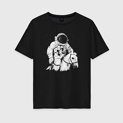 Футболка оверсайз женская Космонавт на коне, цвет: черный