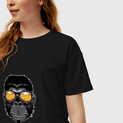 Футболка оверсайз женская Примат в крутых очках, цвет: черный — фото 2