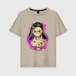 Женская футболка оверсайз Незуко Клинок рассекающий демонов