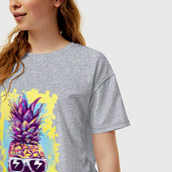 Футболка оверсайз женская Череп-ананас в тёмных очках - лето, цвет: меланж — фото 2