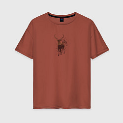 Женская футболка оверсайз Осенний лес в силуэте идущего оленя