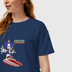 Футболка оверсайз женская Sonic - hedgehog - skateboarding, цвет: тёмно-синий — фото 2