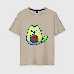 Женская футболка оверсайз Avocado green cat