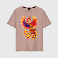 Женская футболка оверсайз Жар-птица рисунок гуашью
