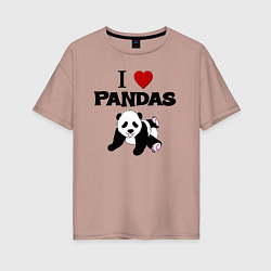Футболка оверсайз женская I love Panda - люблю панд, цвет: пыльно-розовый
