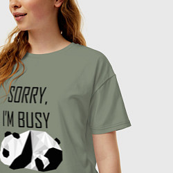 Футболка оверсайз женская Извини я занят - панда, цвет: авокадо — фото 2