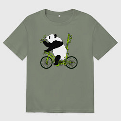 Футболка оверсайз женская Панда на велосипеде с бамбуком, цвет: авокадо
