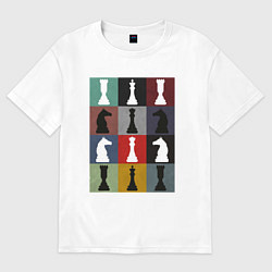Футболка оверсайз женская Шахматные фигуры на цветном фоне, цвет: белый