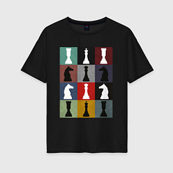 Женская футболка оверсайз Шахматные фигуры на цветном фоне