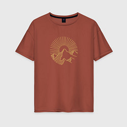 Женская футболка оверсайз Горы и солнце в круге