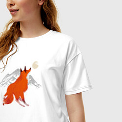 Футболка оверсайз женская Лиса, горы и луна, цвет: белый — фото 2