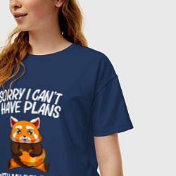 Футболка оверсайз женская Извините у меня есть планы на мою красную панду, цвет: тёмно-синий — фото 2