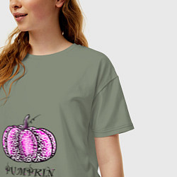 Футболка оверсайз женская Тыква с надписью, цвет: авокадо — фото 2