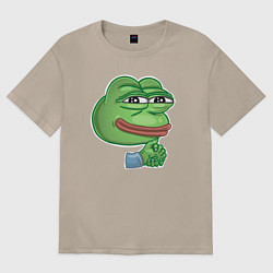 Футболка оверсайз женская Лягушонок Пепе хитрит, цвет: миндальный