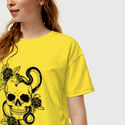 Футболка оверсайз женская Калавера - мексиканский символ Дня мертвых, цвет: желтый — фото 2
