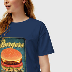 Футболка оверсайз женская Burgers - Made fresh daily!, цвет: тёмно-синий — фото 2
